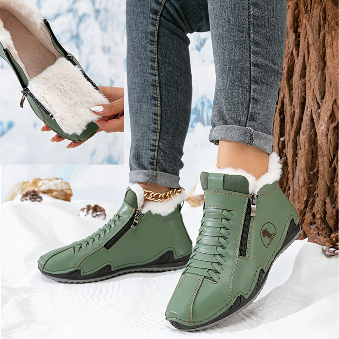 Damen Gefütterte Ankle Boots Kunstleder Reißverschluss Winterstiefeletten