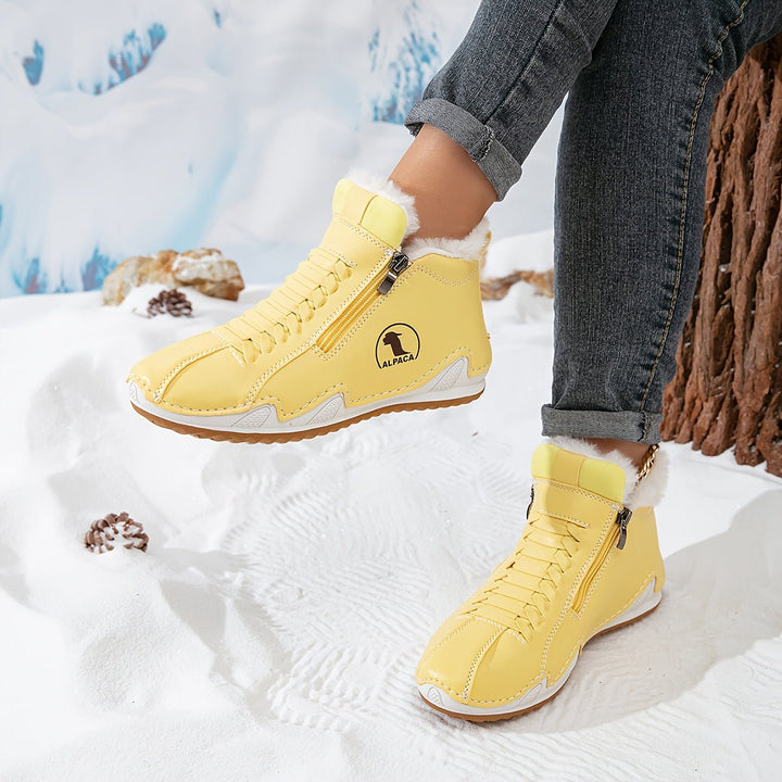 Damen Gefütterte Ankle Boots Kunstleder Reißverschluss Winterstiefeletten