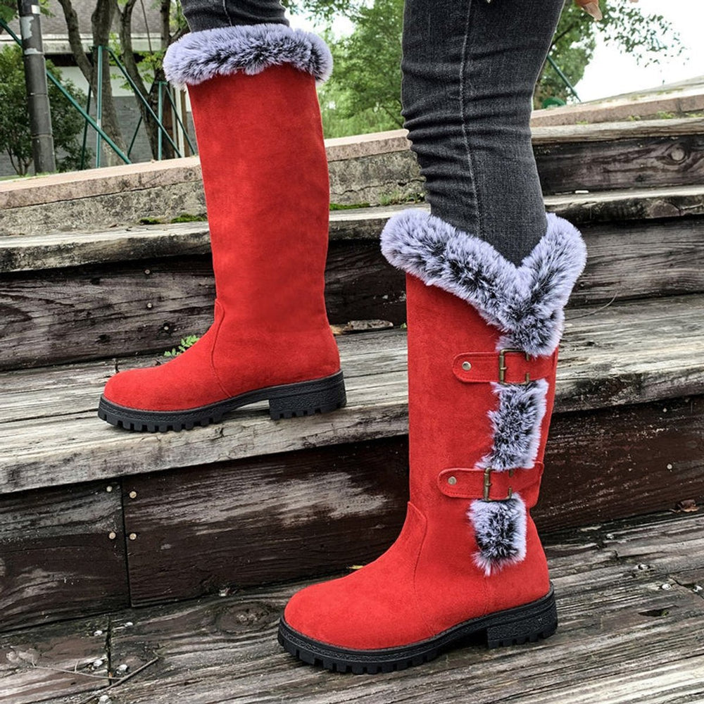 Damen Gefütterte Kniehohe Stiefel mit Plüschbesatz Schnallen