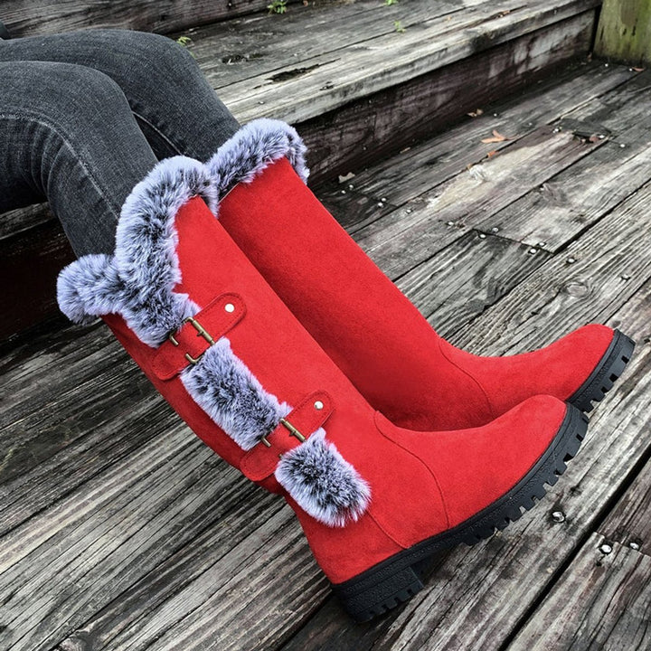 Damen Gefütterte Kniehohe Stiefel mit Plüschbesatz Schnallen