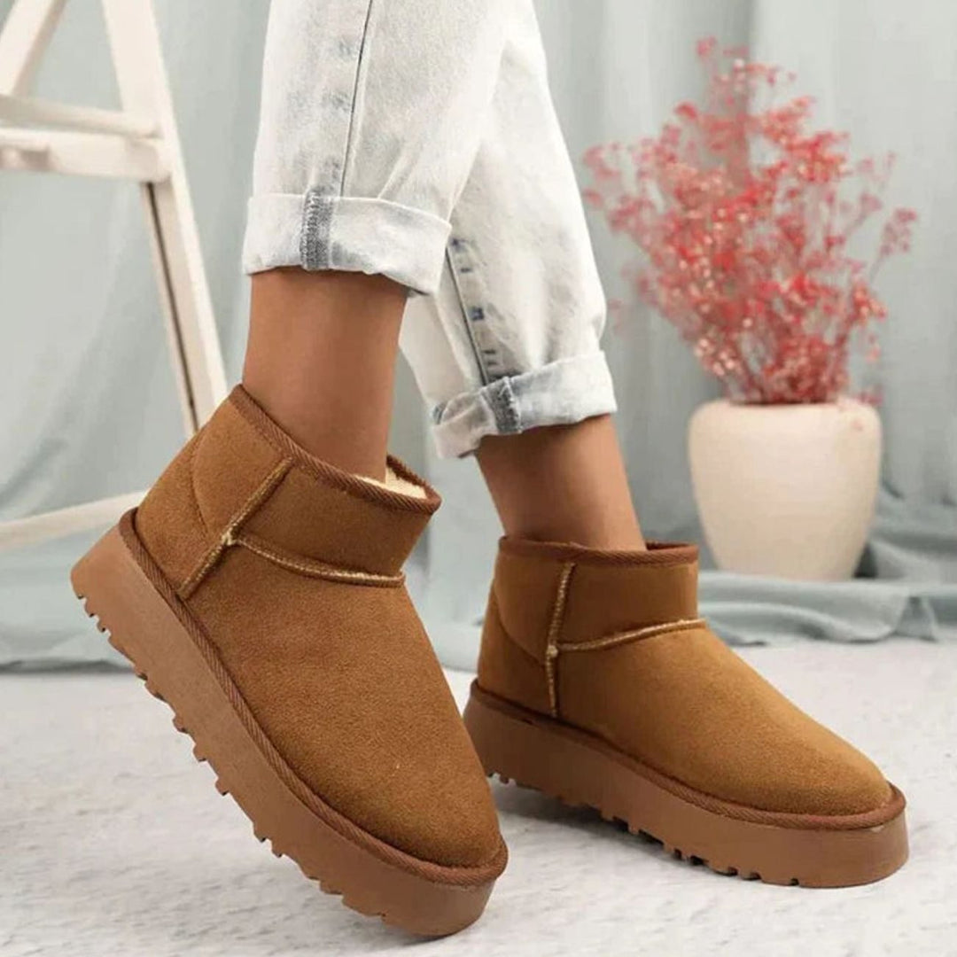 Damen Gefütterte Plateau-Kurzstiefel Slip-on Winterboots