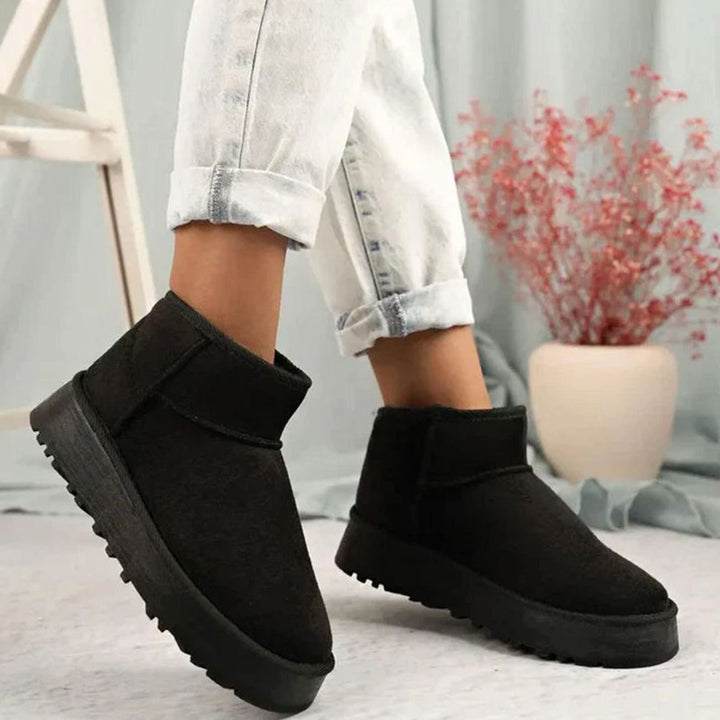 Damen Gefütterte Plateau-Kurzstiefel Slip-on Winterboots - Schwarz