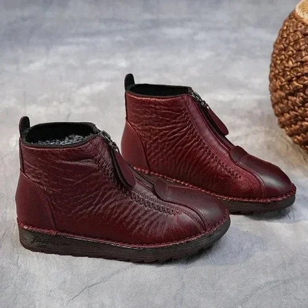 Damen Gefütterte Rutschfeste Reißverschluss Ankle Boots - Rot
