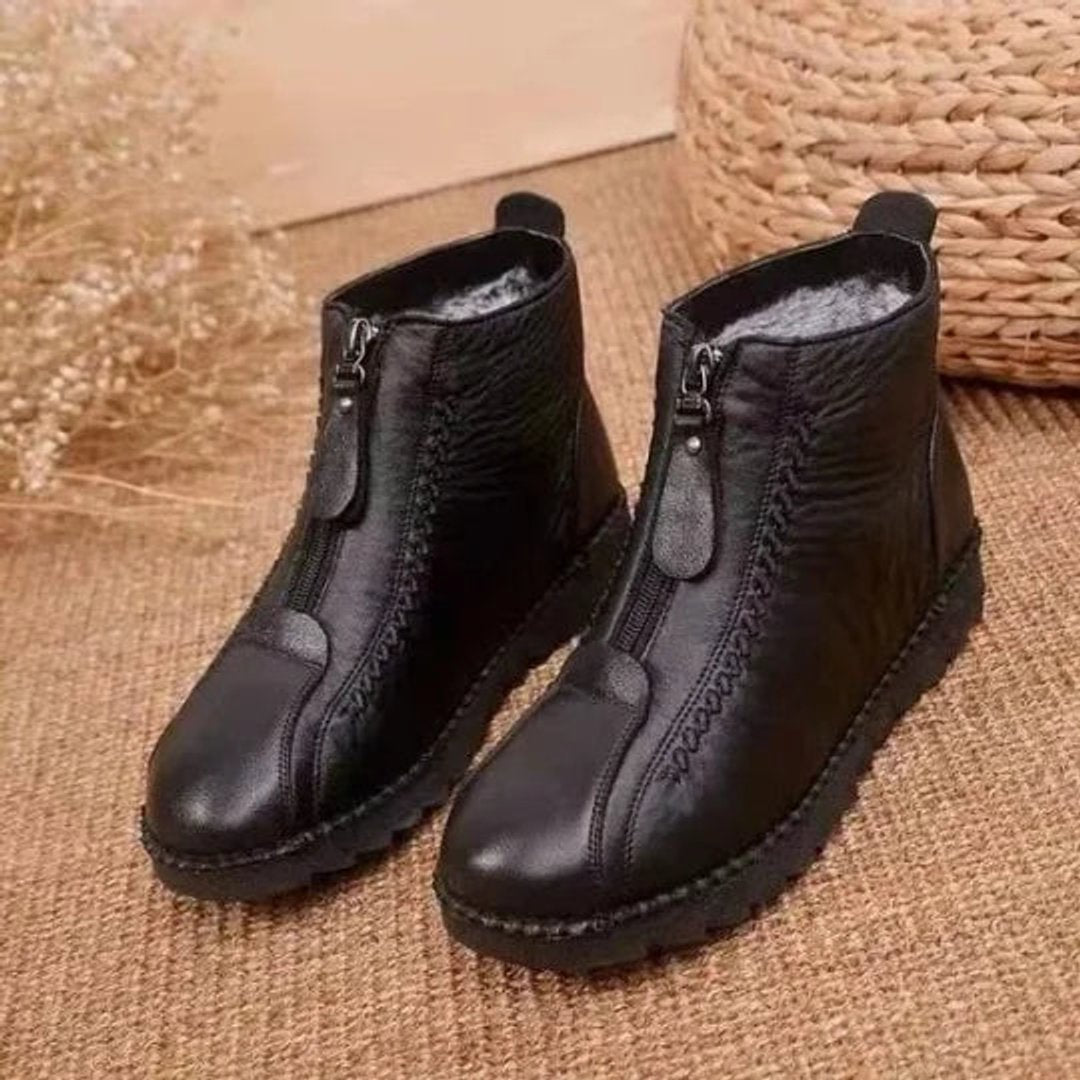 Damen Gefütterte Rutschfeste Reißverschluss Ankle Boots - Schwarz