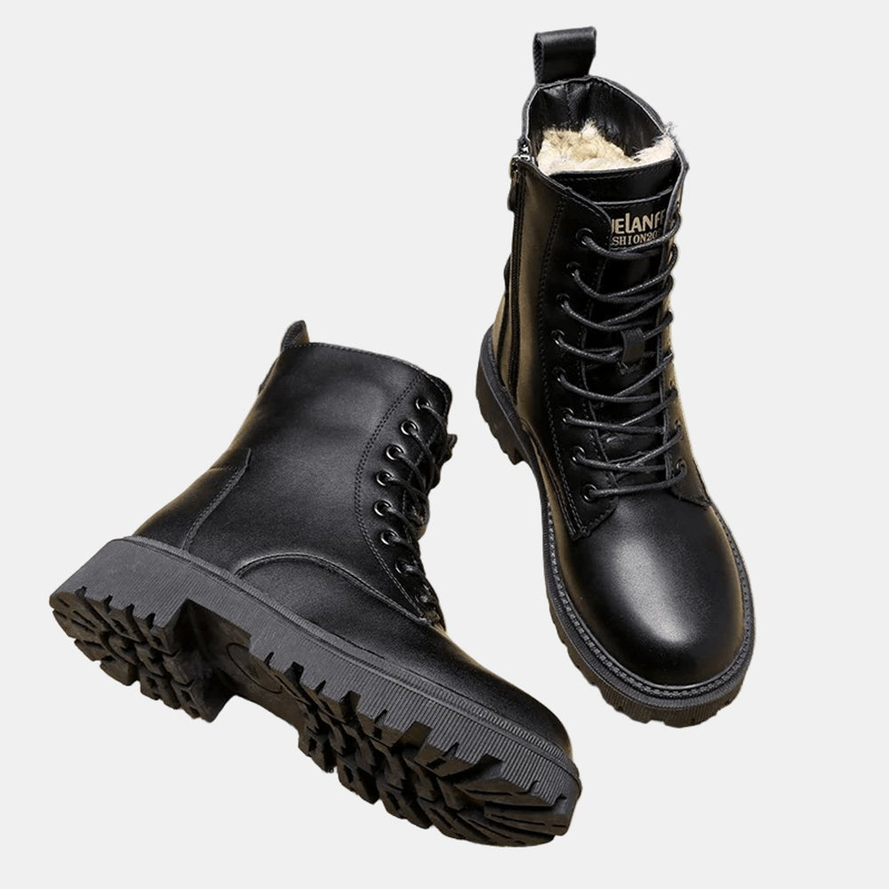 Damen Gefütterte Schnürstiefeletten aus Kunstleder mit Reißverschluss