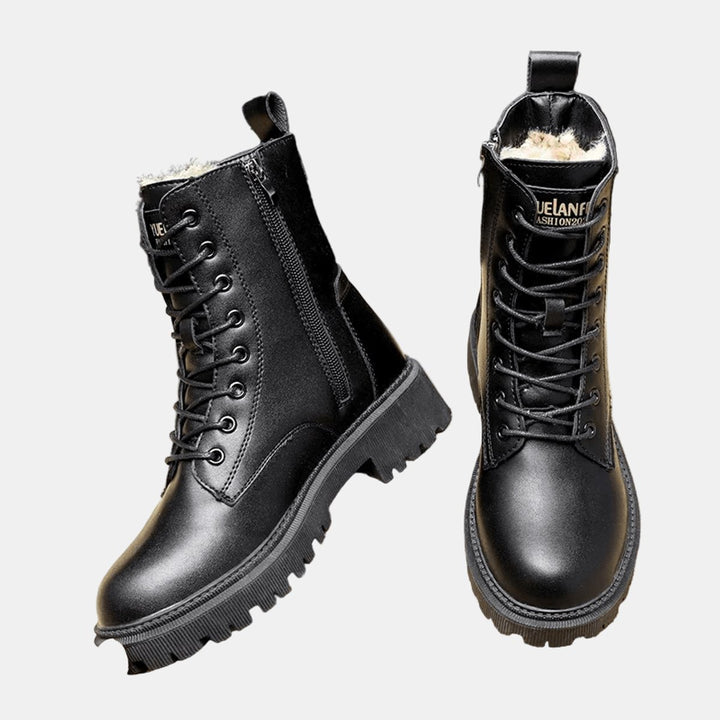 Damen Gefütterte Schnürstiefeletten aus Kunstleder mit Reißverschluss