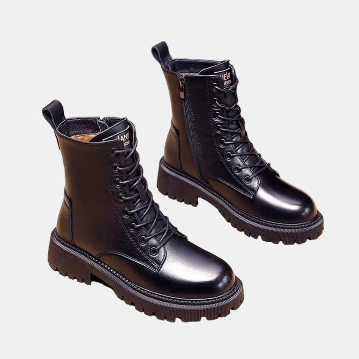 Damen Gefütterte Schnürstiefeletten aus Kunstleder mit Reißverschluss