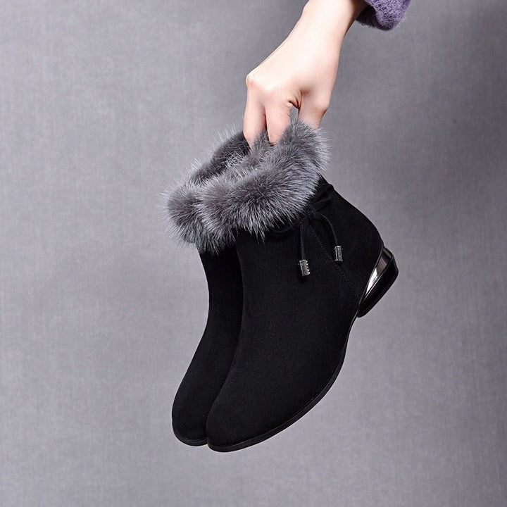 Damen Gefütterte Wildleder Ankle Boots mit Kunstfell-Abschluss