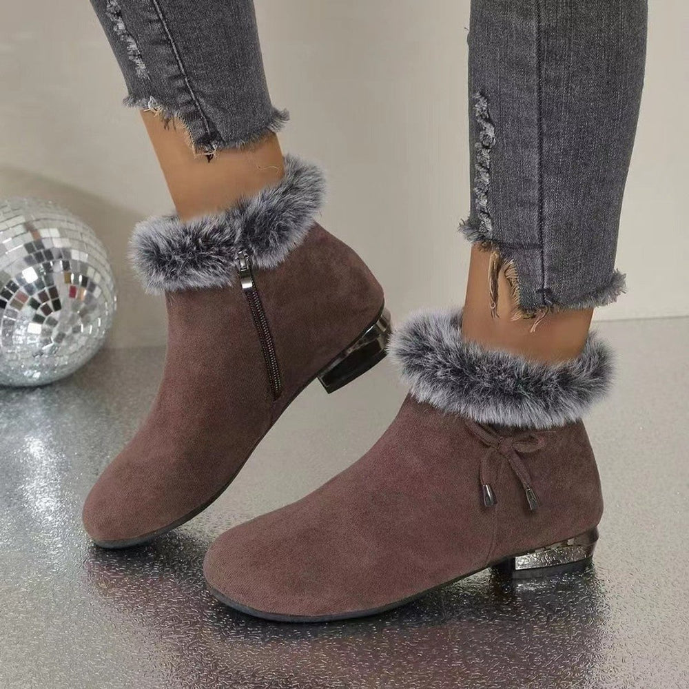 Damen Gefütterte Wildleder Ankle Boots mit Kunstfell-Abschluss - Braun