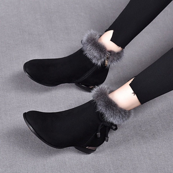 Damen Gefütterte Wildleder Ankle Boots mit Kunstfell-Abschluss - Schwarz