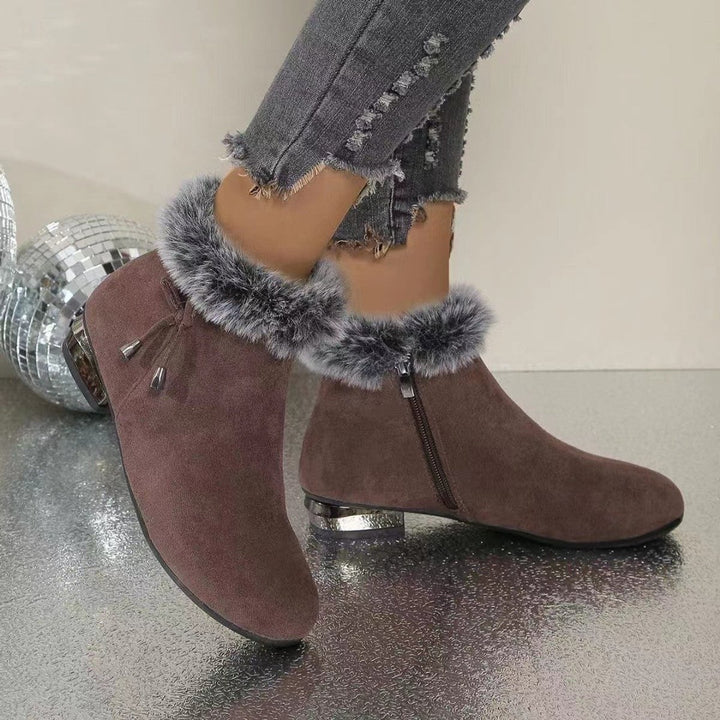 Damen Gefütterte Wildleder Ankle Boots mit Kunstfell-Abschluss