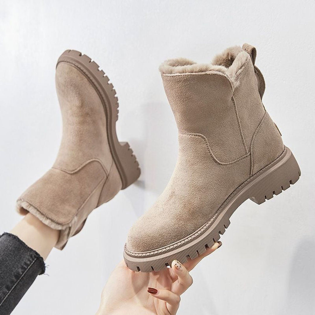 Damen Gefütterte Wildleder Slip-On Ankle Boots Plateausohle - Beige