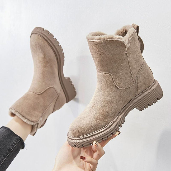 Damen Gefütterte Wildleder Slip-On Ankle Boots Plateausohle - Beige