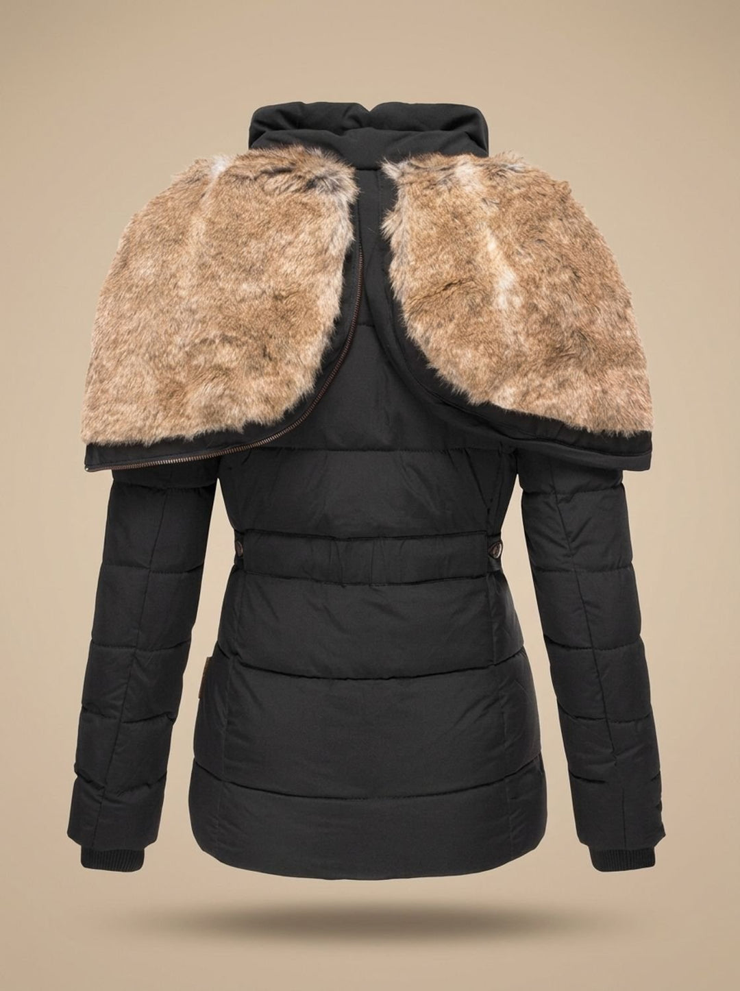 Damen Gefütterte Winterjacke mit Kunstfell-Kapuze und Reißverschlusstaschen