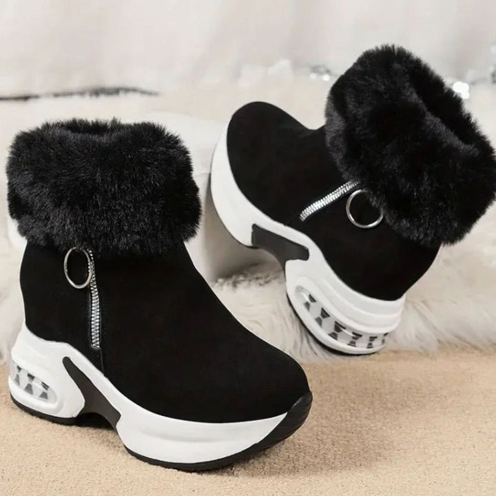 Damen Gefütterte Winterstiefel mit Luftkissen-Dämpfung Rutschfester Plateausohle - Schwarz