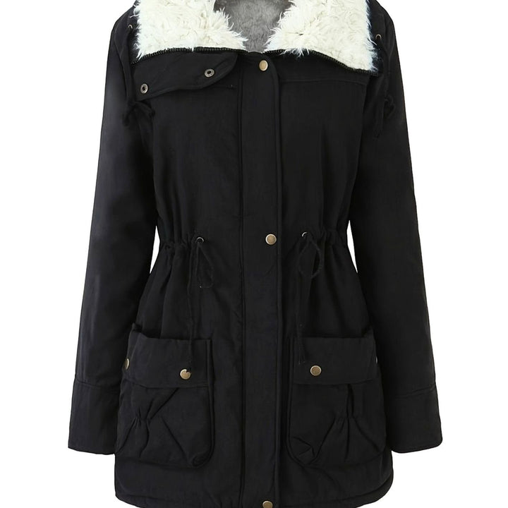 Damen Gefütterter Winter-Parka mit Teddykragen und Tunnelzug - Schwarz