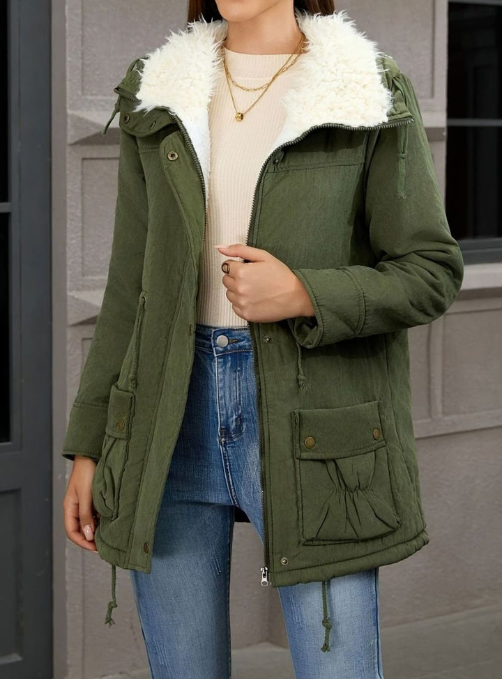 Damen Gefütterter Winter-Parka mit Teddykragen und Tunnelzug