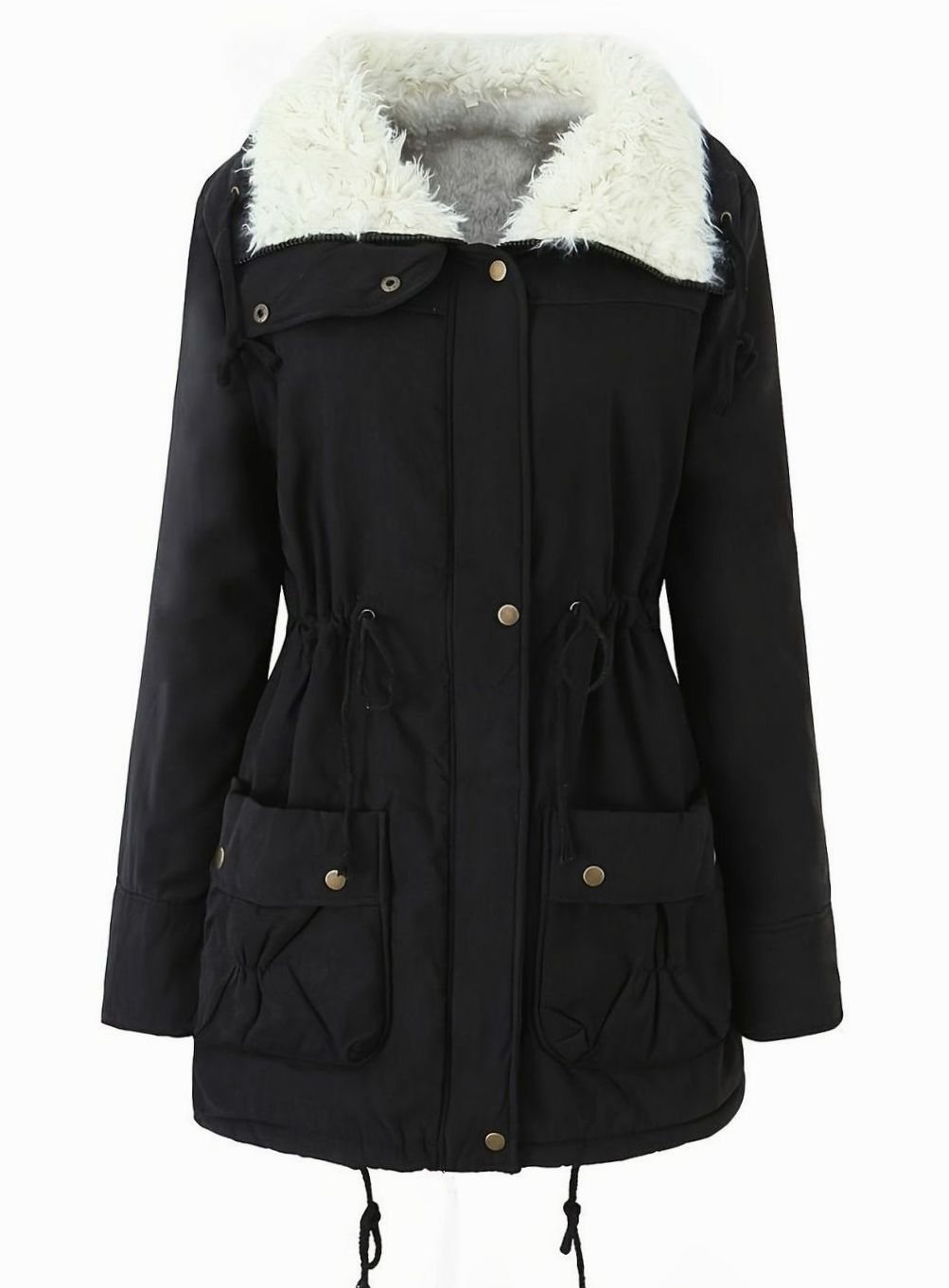 Damen Gefütterter Winter-Parka mit Teddykragen und Tunnelzug