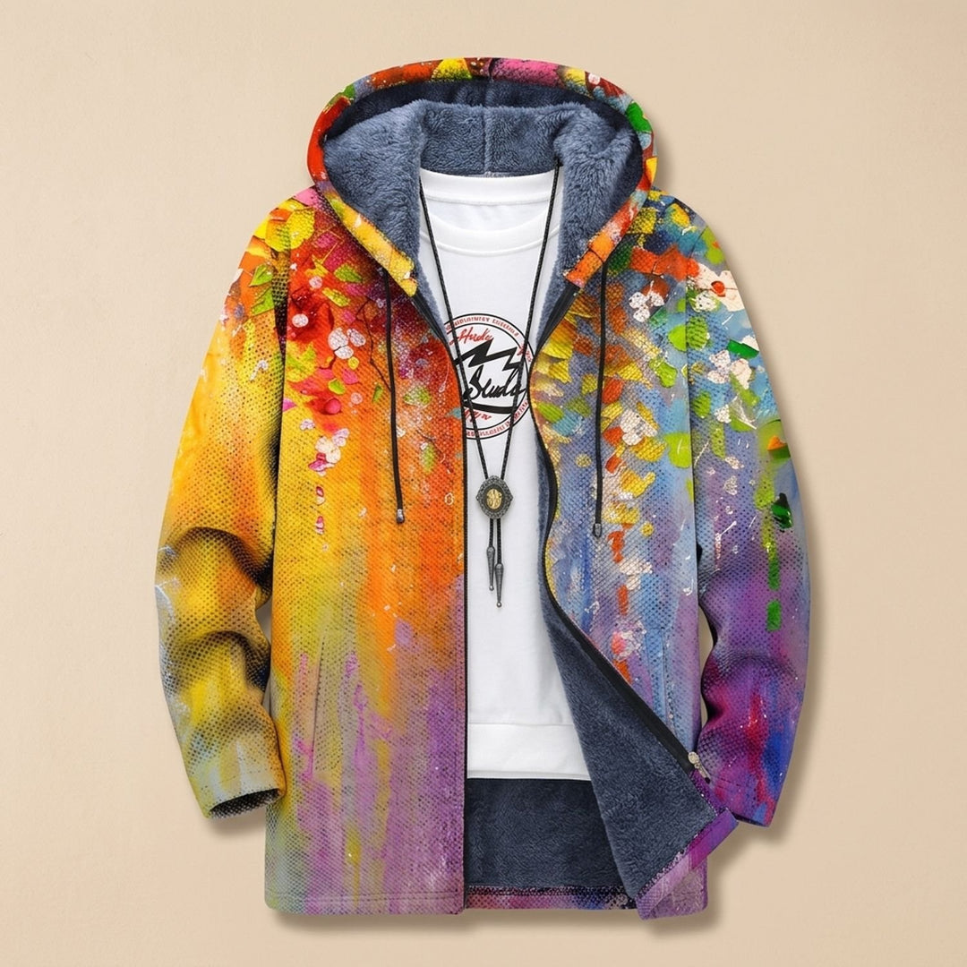 Damen Gefütterter Zip-Hoodie mit Geometrischem Blockfarbenmuster - Retro