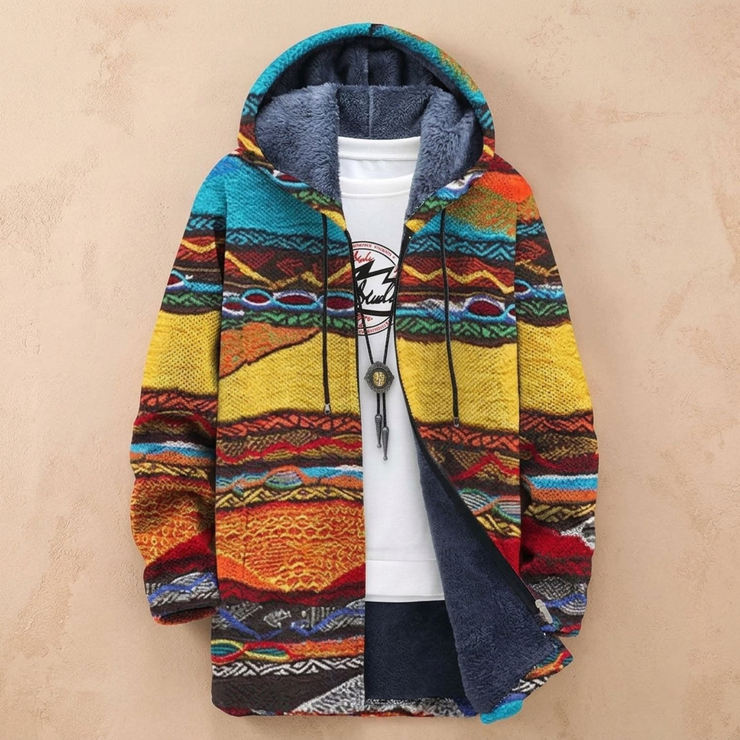 Damen Gefütterter Zip-Hoodie mit Geometrischem Blockfarbenmuster - Regenbogen