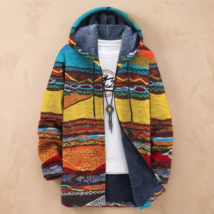 Damen Gefütterter Zip-Hoodie mit Geometrischem Blockfarbenmuster - Regenbogen