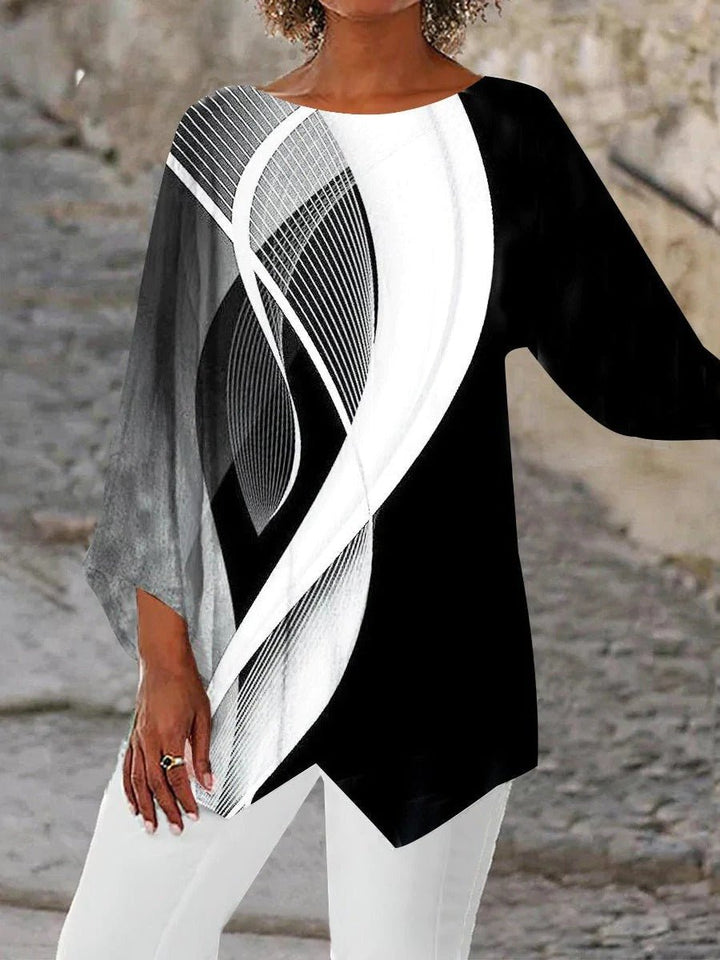 Damen Geometrische Langarm-Tunika mit asymmetrischem Saum