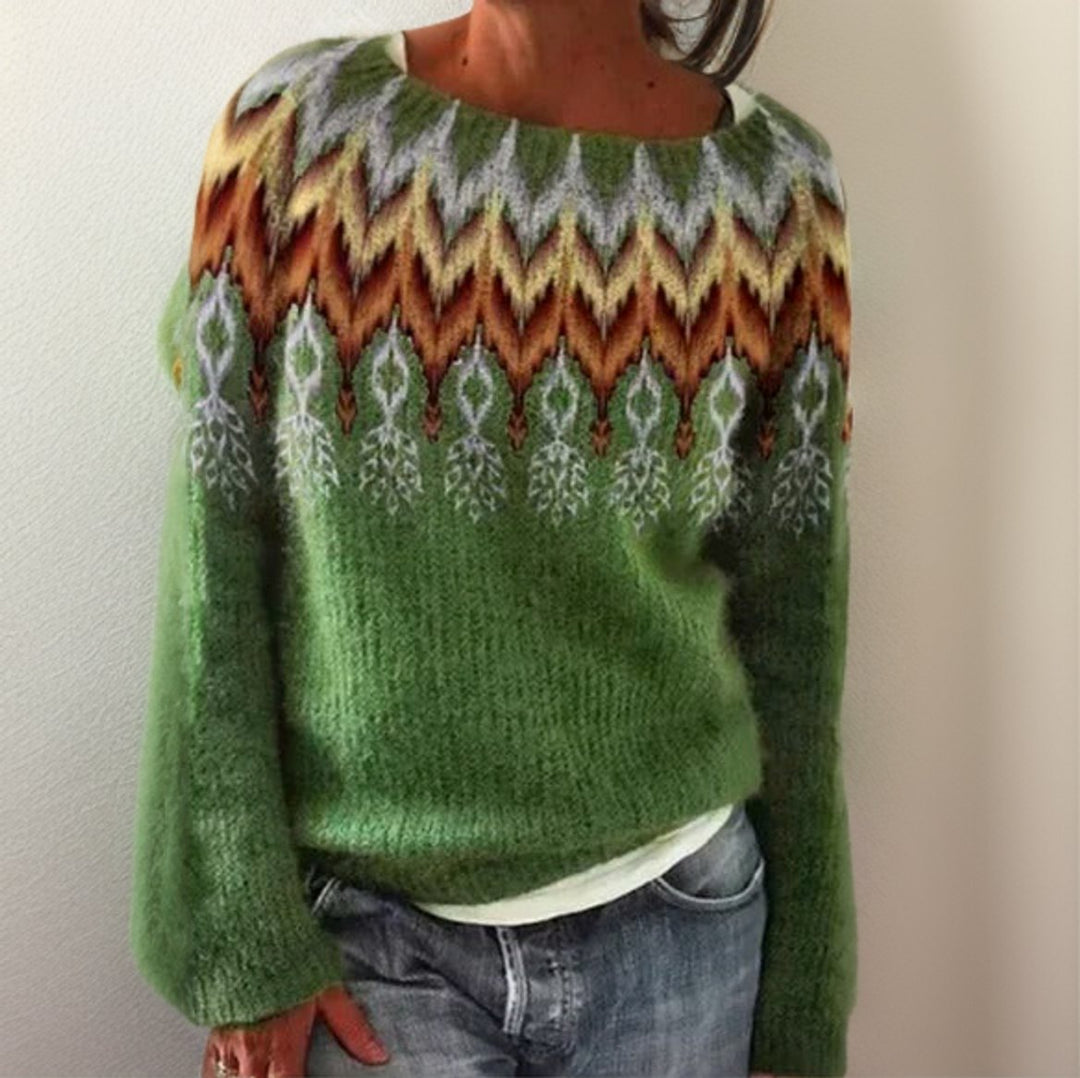 Damen Geometrischer Fair-Isle Knit Sweater Rundhals