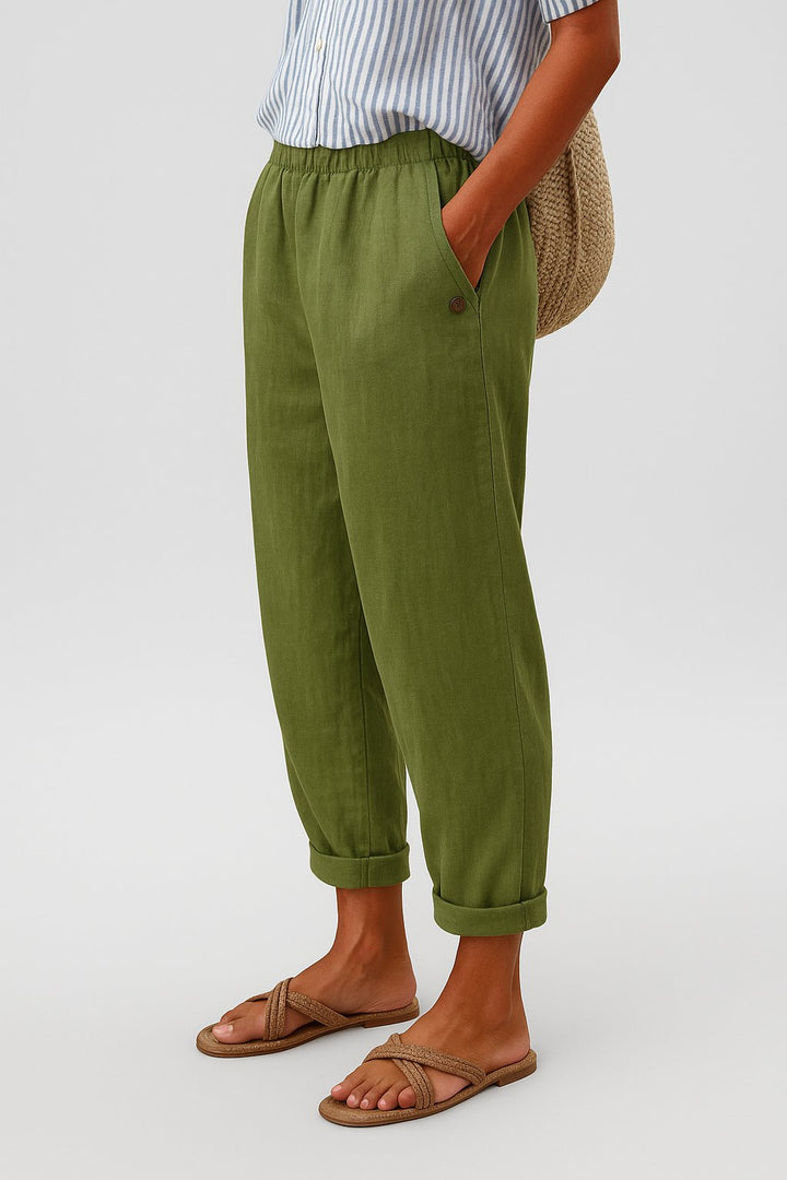 Damen Gerade Lockere Bequeme Seitentaschen Hose - Green