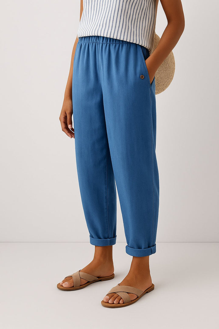 Damen Gerade Lockere Bequeme Seitentaschen Hose - Blue