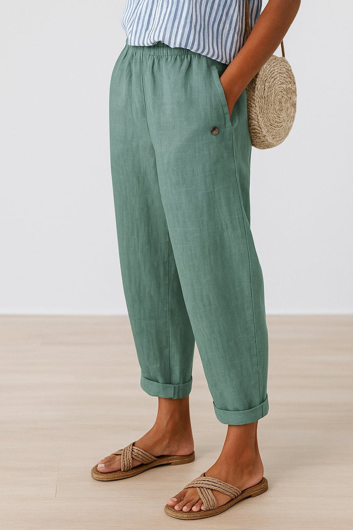 Damen Gerade Lockere Bequeme Seitentaschen Hose - Light Green