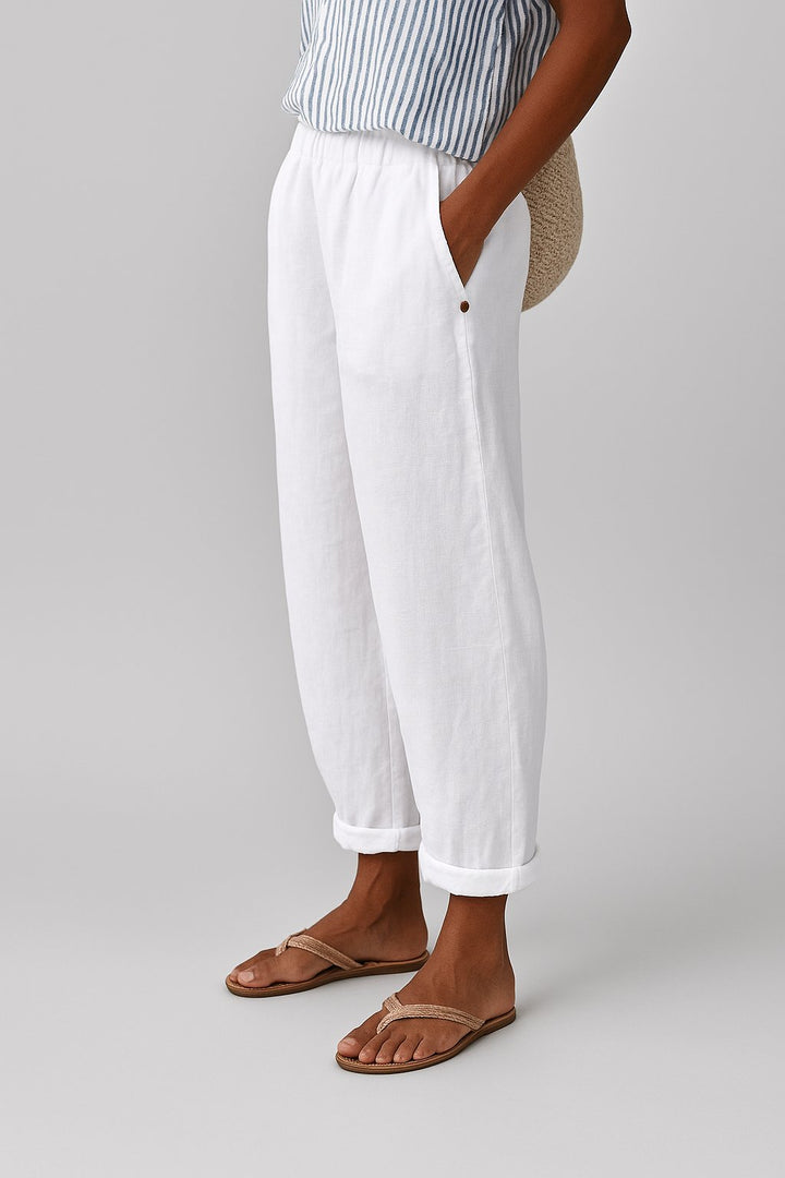 Damen Gerade Lockere Bequeme Seitentaschen Hose - White