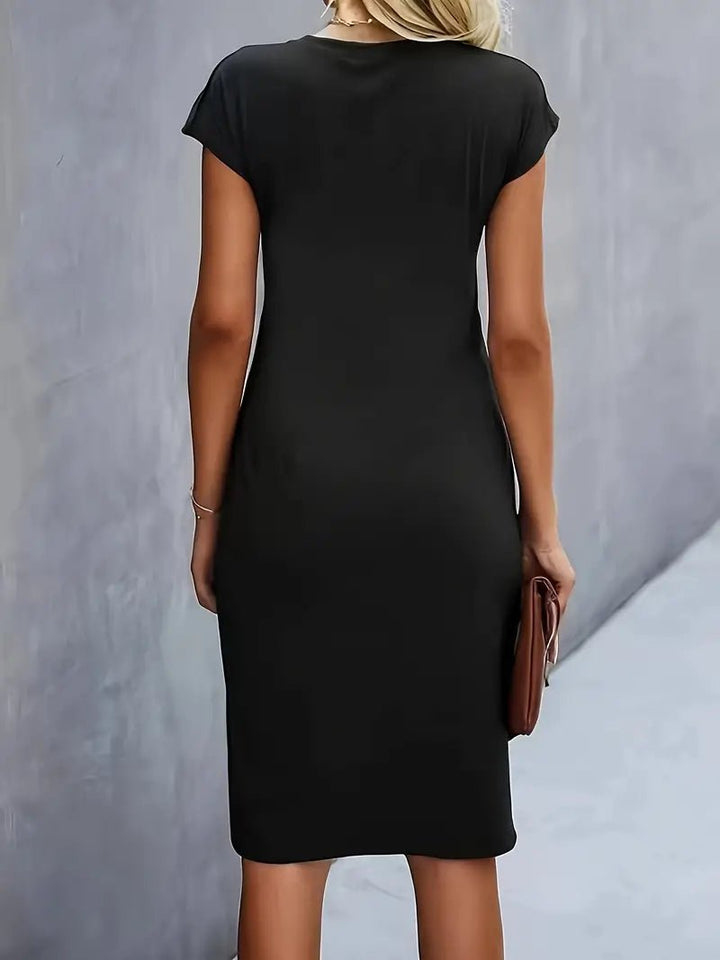 Damen Gerafftes Kurzarm-Bodycon-Midikleid