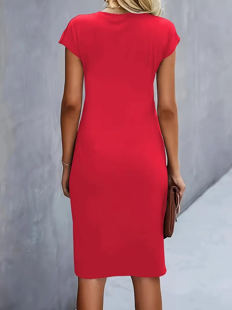Damen Gerafftes Kurzarm-Bodycon-Midikleid