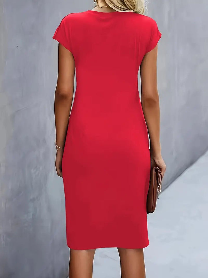 Damen Gerafftes Kurzarm-Bodycon-Midikleid