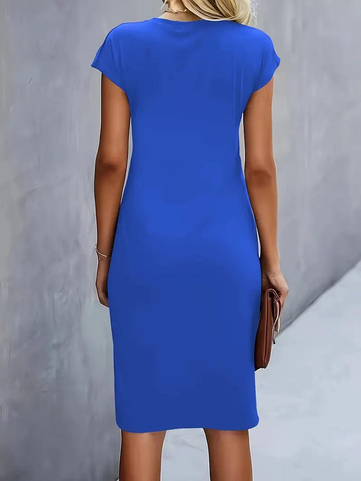 Damen Gerafftes Kurzarm-Bodycon-Midikleid
