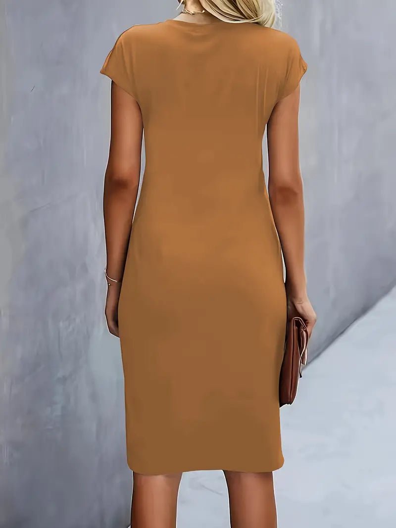 Damen Gerafftes Kurzarm-Bodycon-Midikleid