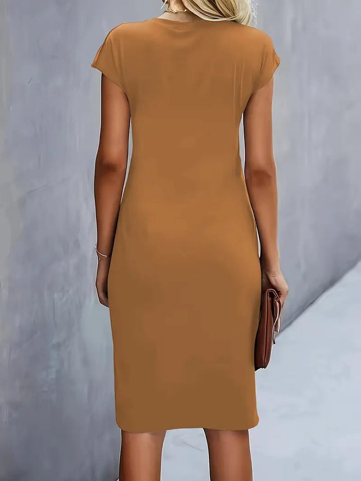 Damen Gerafftes Kurzarm-Bodycon-Midikleid