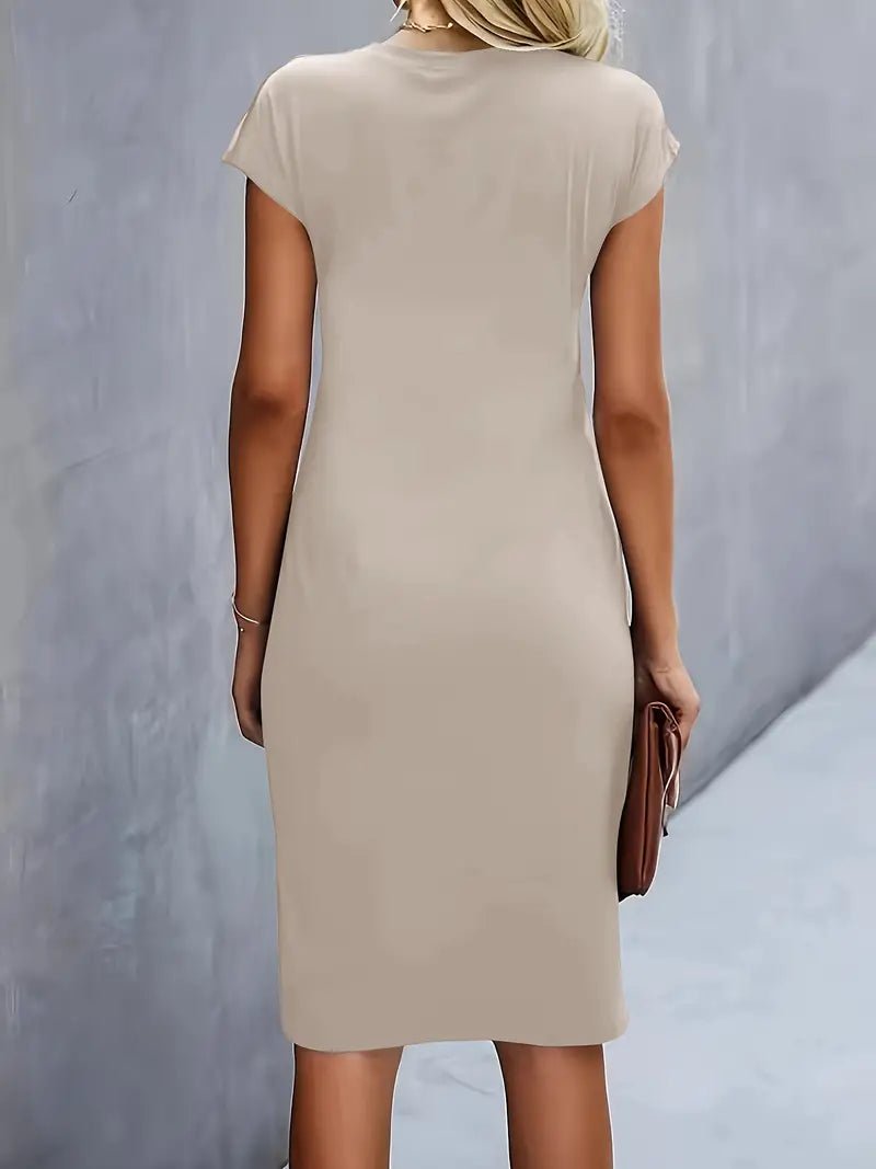 Damen Gerafftes Kurzarm-Bodycon-Midikleid