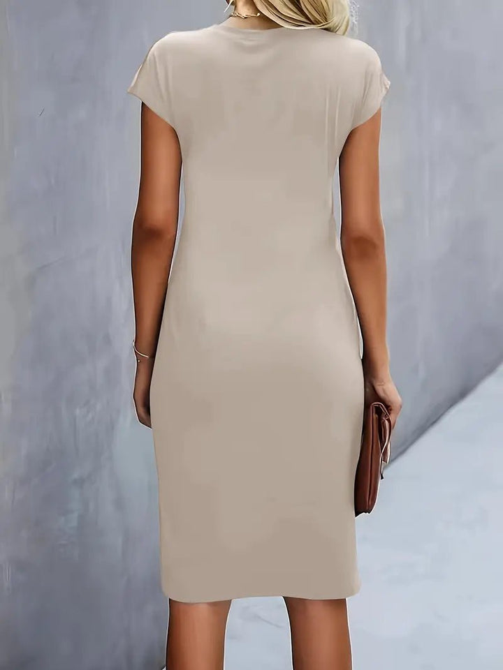 Damen Gerafftes Kurzarm-Bodycon-Midikleid