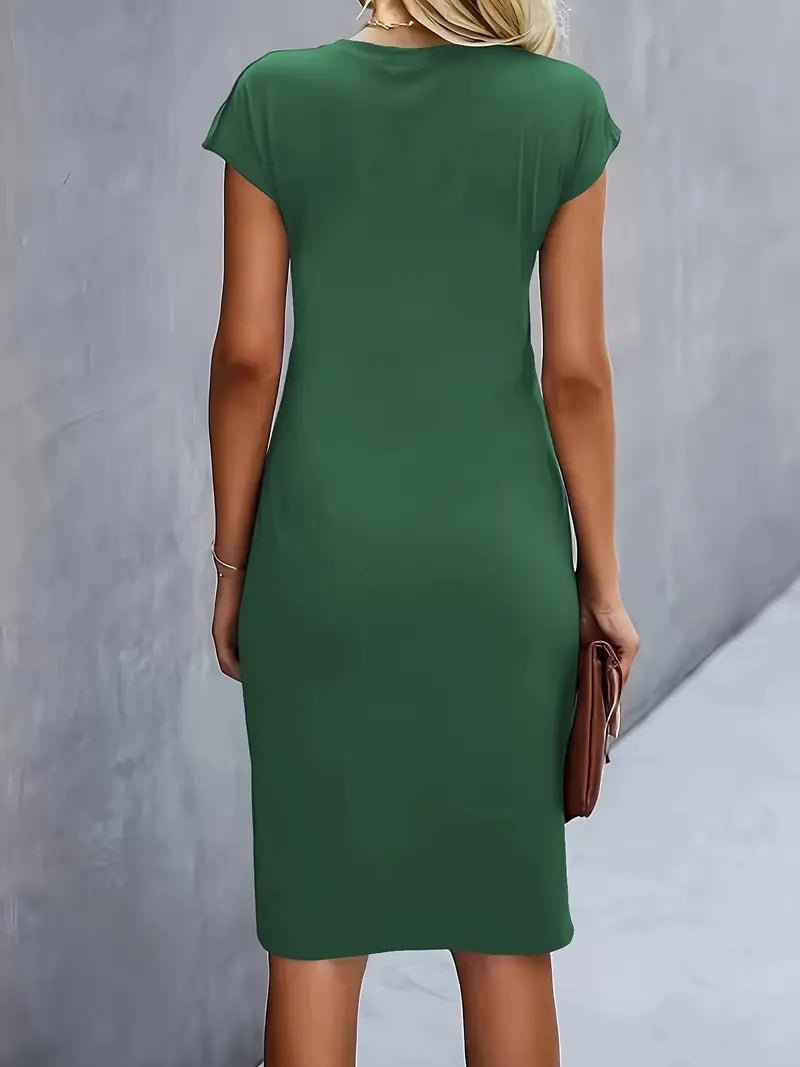 Damen Gerafftes Kurzarm-Bodycon-Midikleid