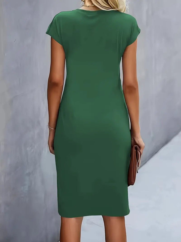 Damen Gerafftes Kurzarm-Bodycon-Midikleid