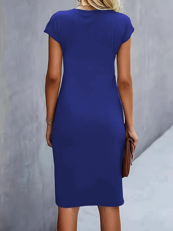 Damen Gerafftes Kurzarm-Bodycon-Midikleid
