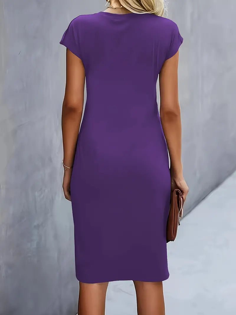 Damen Gerafftes Kurzarm-Bodycon-Midikleid