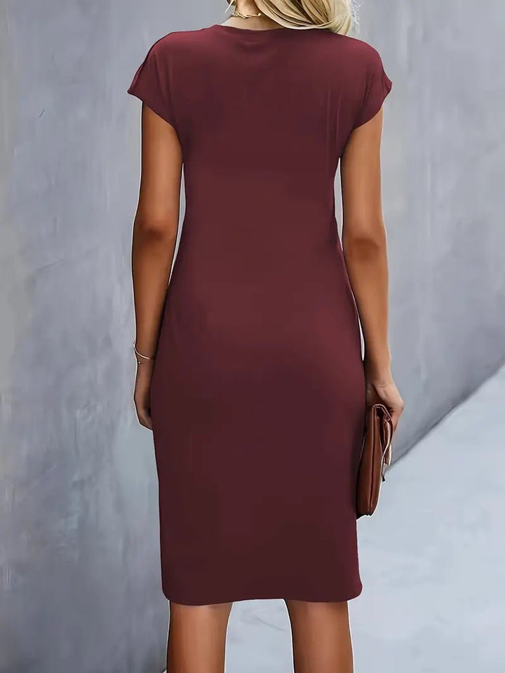 Damen Gerafftes Kurzarm-Bodycon-Midikleid