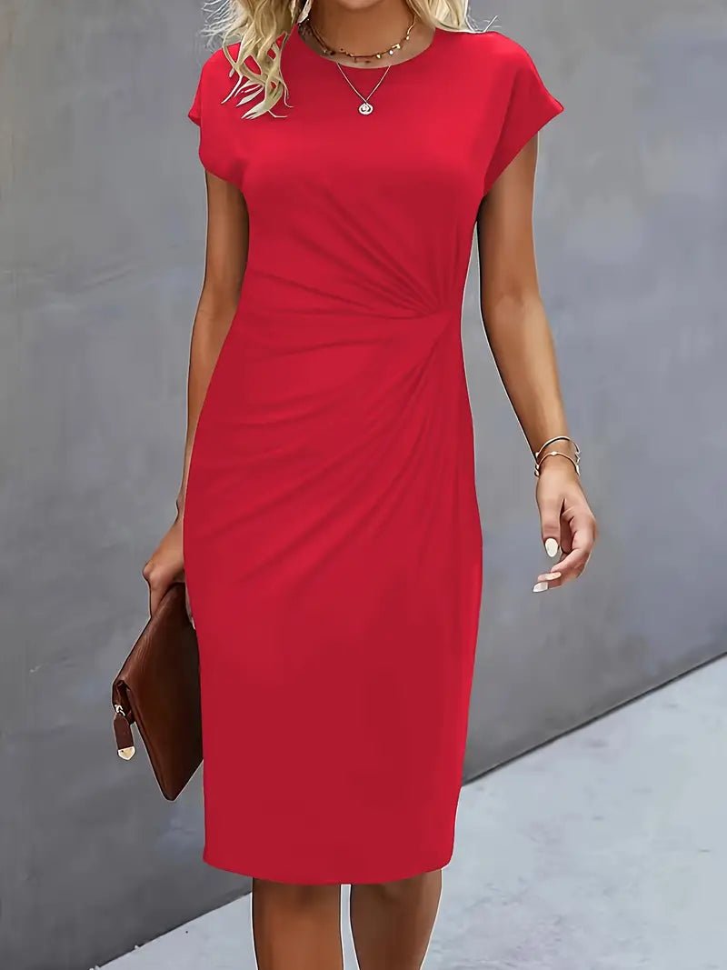 Damen Gerafftes Kurzarm-Bodycon-Midikleid - Red