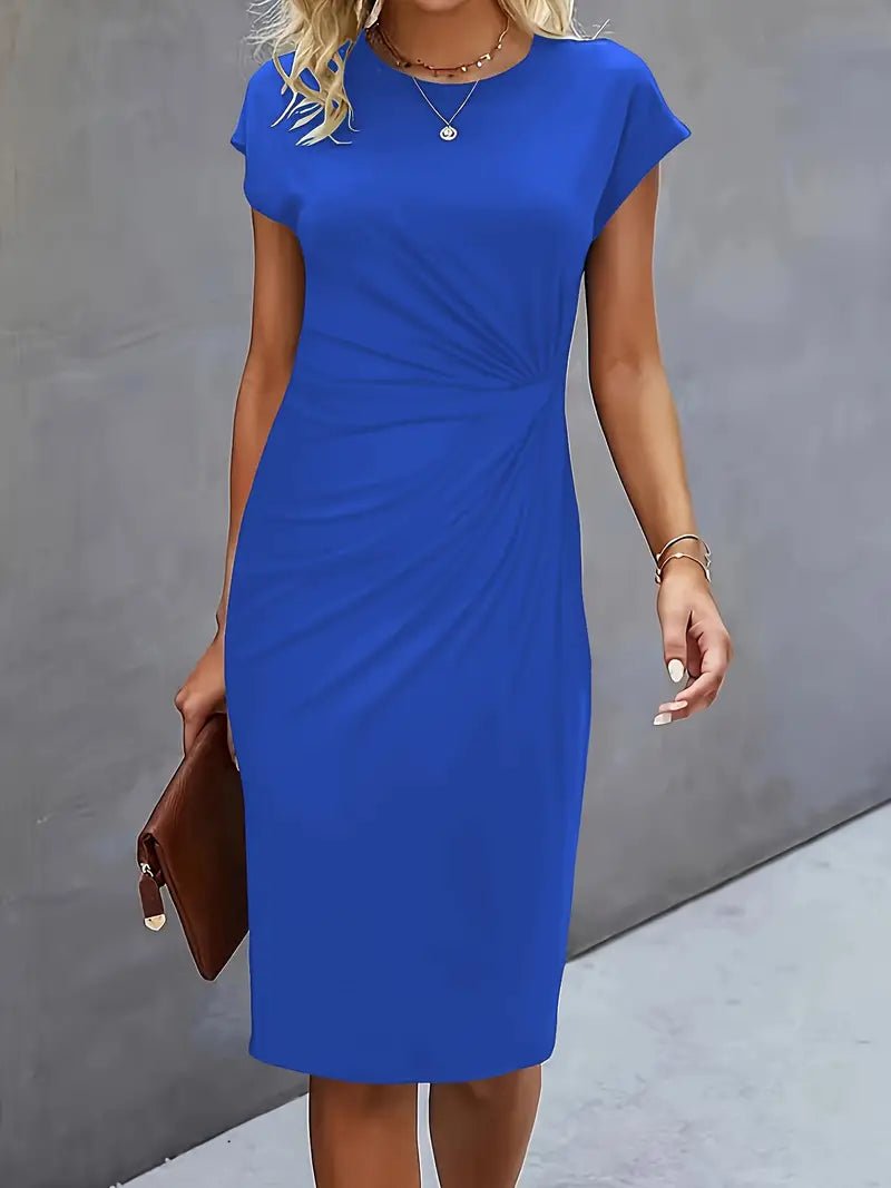 Damen Gerafftes Kurzarm-Bodycon-Midikleid - Blue