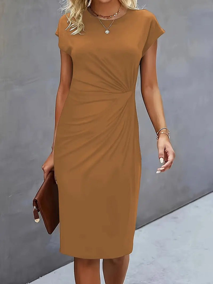 Damen Gerafftes Kurzarm-Bodycon-Midikleid - Khaki