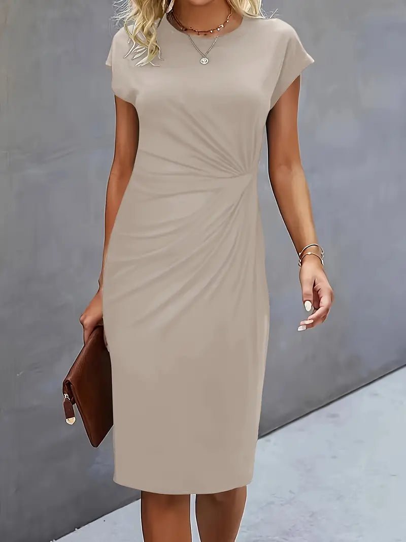 Damen Gerafftes Kurzarm-Bodycon-Midikleid - Beige