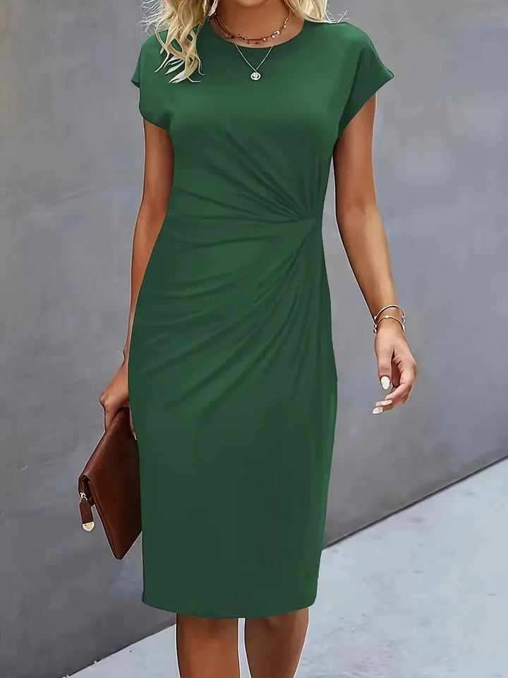 Damen Gerafftes Kurzarm-Bodycon-Midikleid - Dark Green
