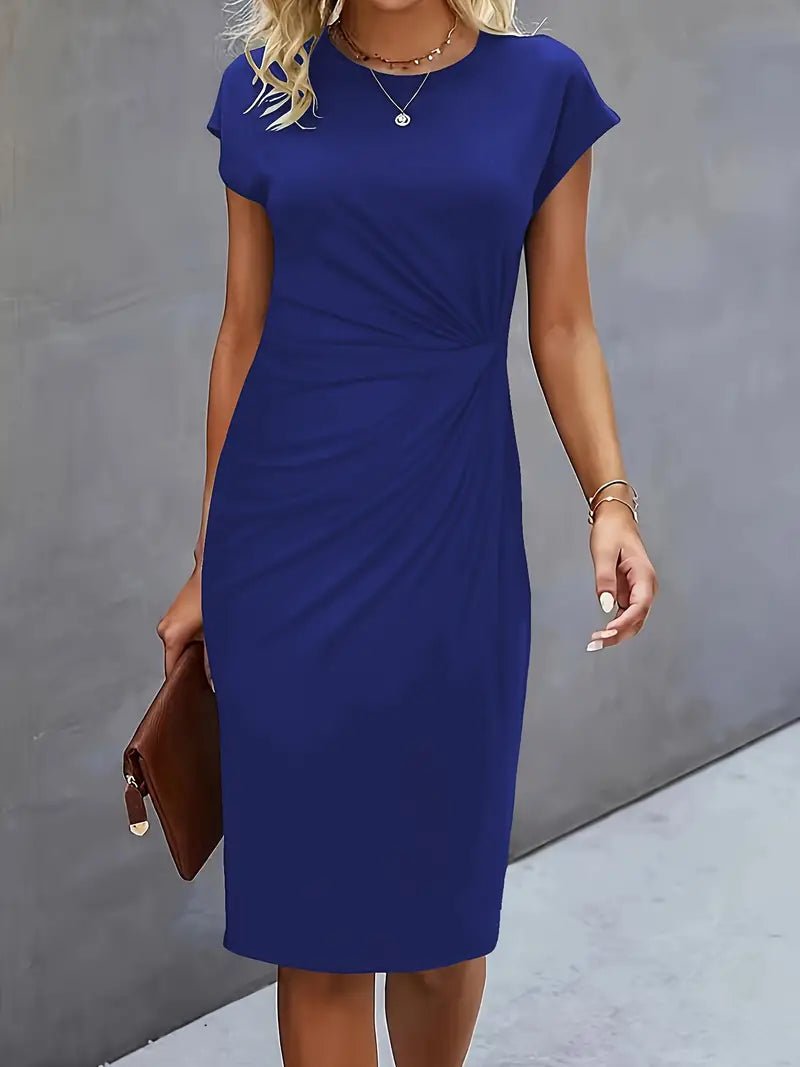 Damen Gerafftes Kurzarm-Bodycon-Midikleid - Navy Blue